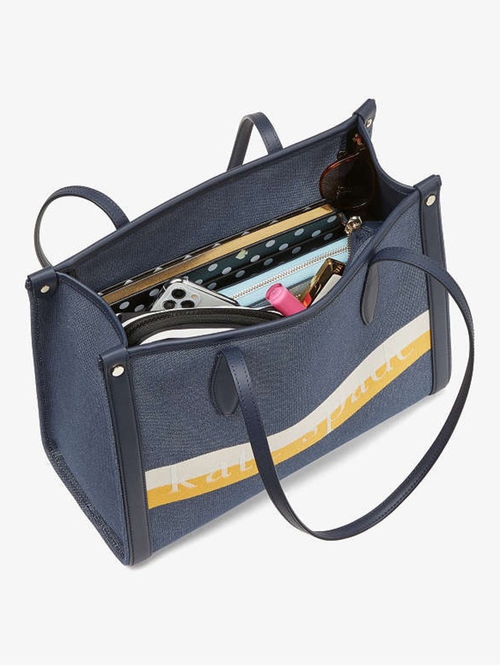 kate spade Market denim Navy Canvas Tote with Yellow Heart Charm NWOT - Picture 7 of 10